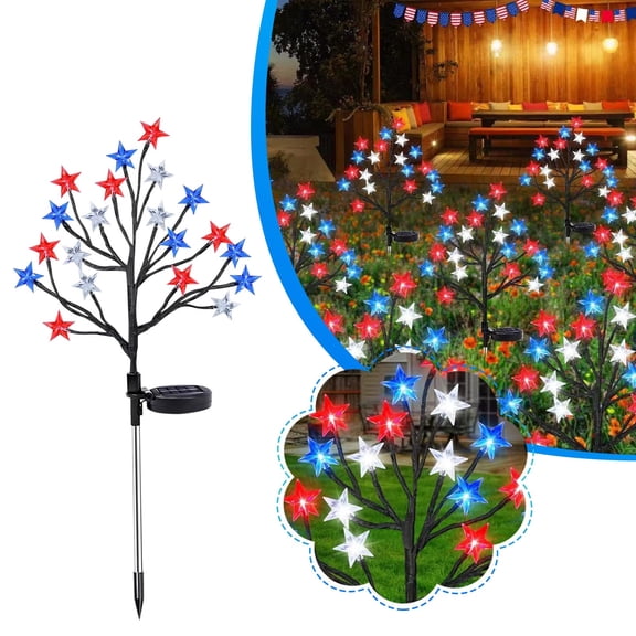 Solar Lights Americans Independence Day Red White Blue Five-pointed Star Tree Branch Lights Lawns Garden Festive Atmospheres Decorative Light String
