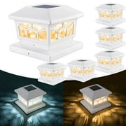 Solar Lights for Fence Post Cap Outdoor Deck 6 Pack for 4x4/6x6 Wooden/Vinyl Posts Two Light Modes LED Warm/Cool White Decor for Garden Patio. (White, 6)