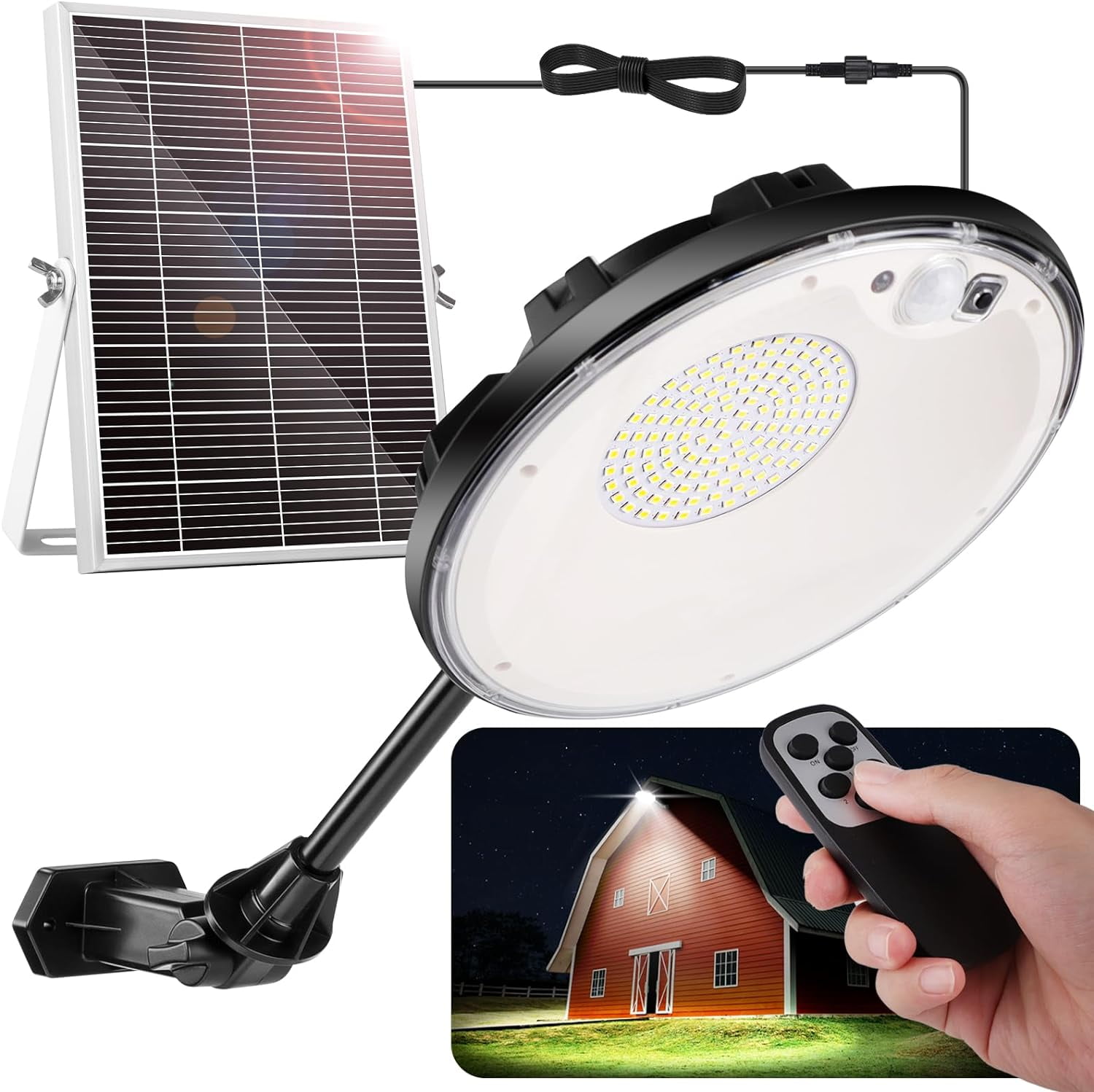 Solar Lights For Outdoor Indoor Waterproof4 Modes (1 All Day Mode) Motion Sensor Solar Security Shed Light with Remote,Dusk to Dawn Solar Barn Light for Gazebo Yard Garage Patio