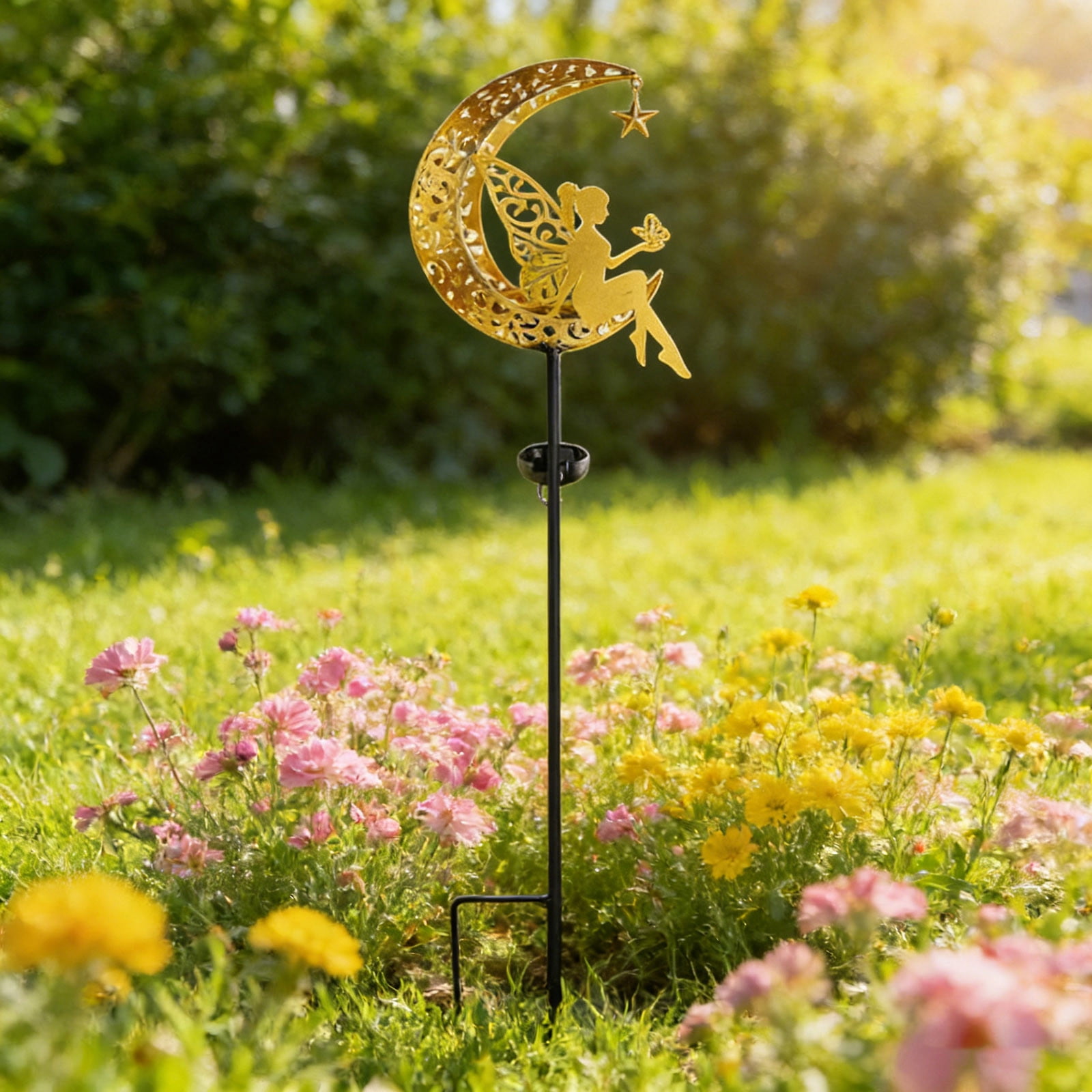 Solar Lights Garden Decorations Outdoor-Moon Fairy Lights with Crackle Glass Globe,Lawn Decorative Lights Waterproof Warm White LED, Decoration for Pathway Lawn Patio Courtyard Backyard(Moon Elf)