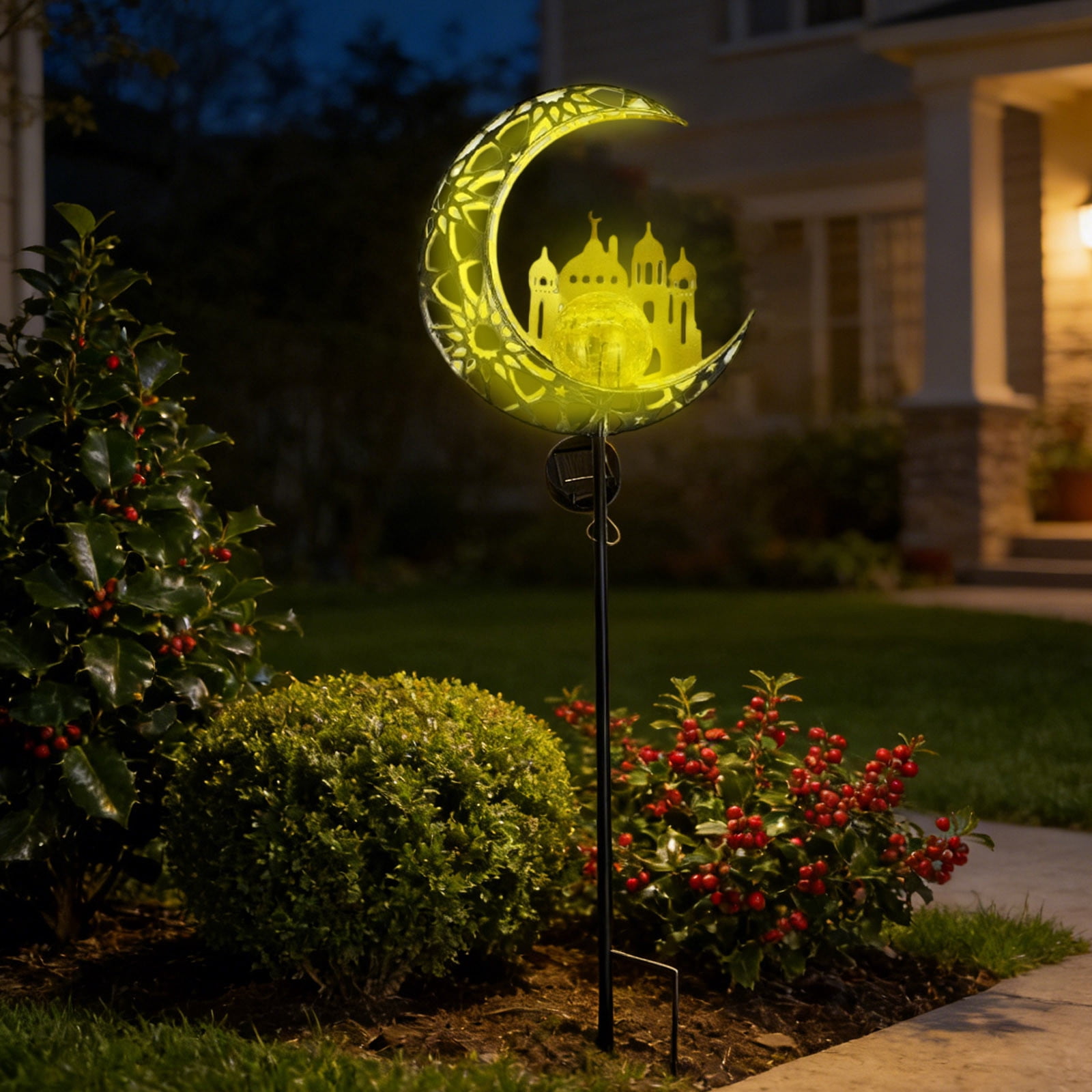 Solar Lights Garden Decorations Outdoor-Moon Fairy Lights with Crackle Glass Globe,Lawn Decorative Lights Waterproof Warm White LED, Decoration for Pathway Lawn Patio Courtyard Backyard(Moon Elf)