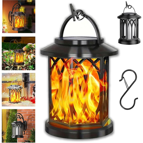 Solar Lights Lantern Outdoor Waterproof Hanging Flickering Flames Solar Lanterns Lights LED for Garden Patio Yard Lawn Pathway Decoration