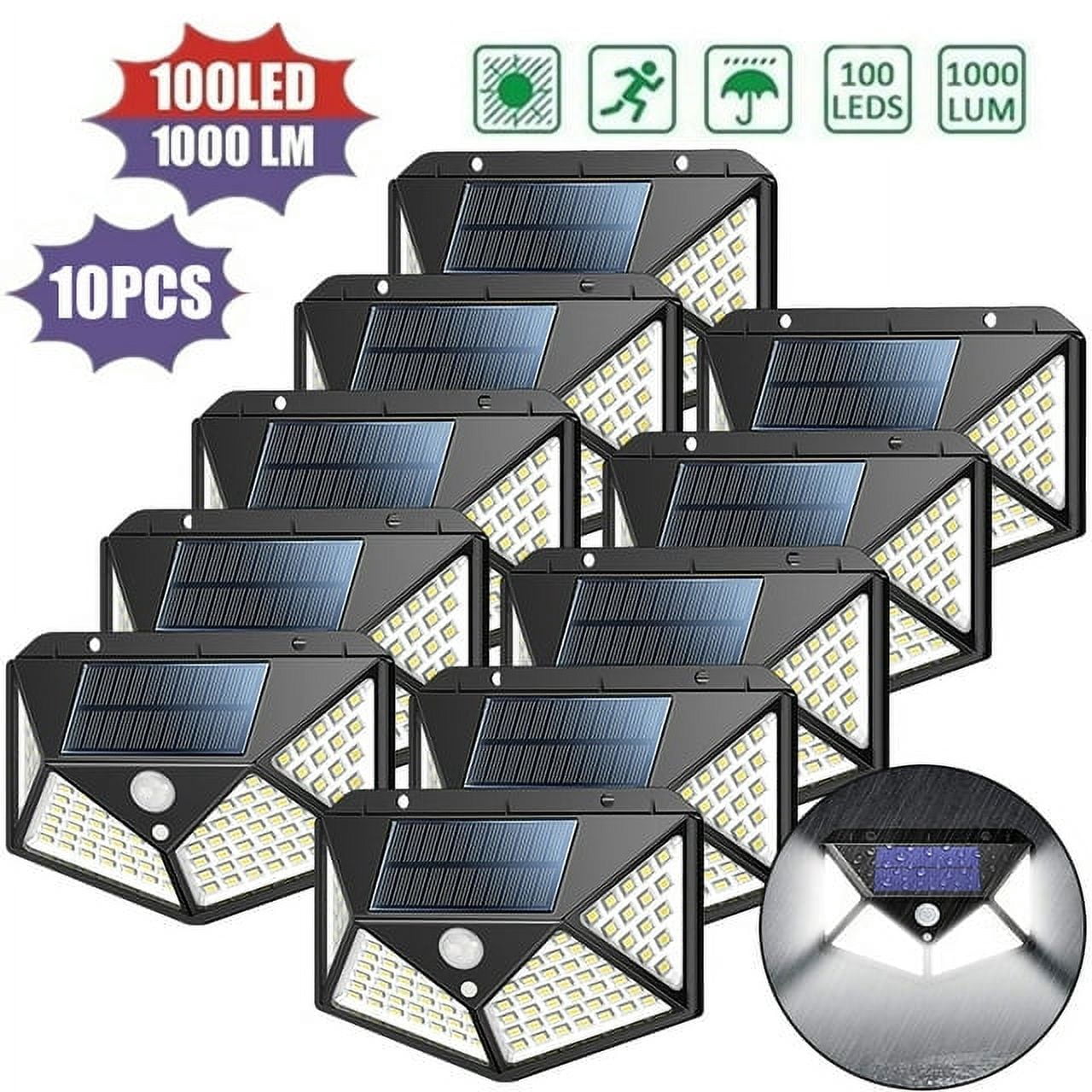 Solar Lights Motion Sensor 100 Led Smart Brightness Control Waterproof ...
