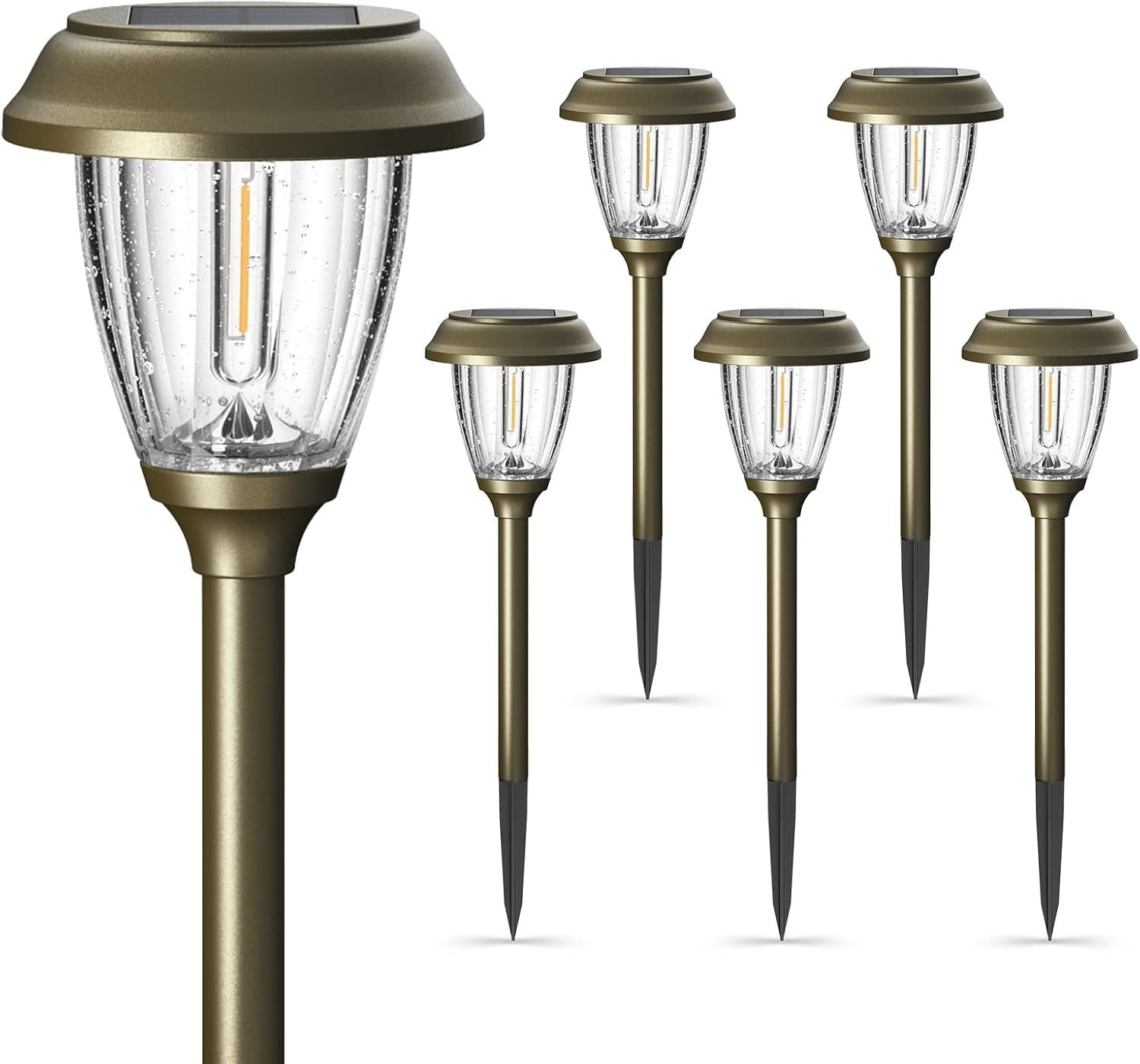 Solar Lights Outdoor 10/25 LM LED with 2 Lighting Modes, Solar Garden Lights Glass and Metal, IP65  Solar  for Yard Pathway Walkway Driveway Patio (6 Pack, Warm White)