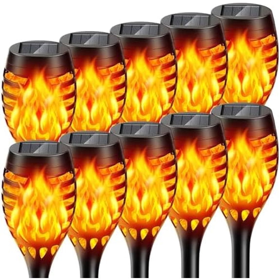 Solar Lights Outdoor: 10 Pack Solar Torch Lights Outdoor Flickering Flame for Halloween Decorations Outdoor - Waterproof Solar Garden Lights - Torches Flame Light for Yard Patio Pathway Lawn Decor