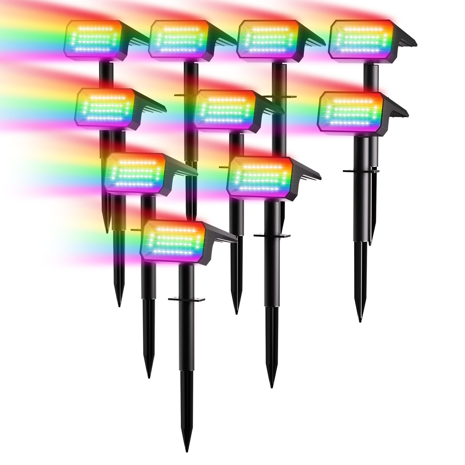 Nacinic Solar Spot Lights Outdoor, 10-Pack with 6+1 RGB Modes. Auto Dusk-to-Dawn, Waterproof Color Changing Lights for Garden, Halloween, Christmas.