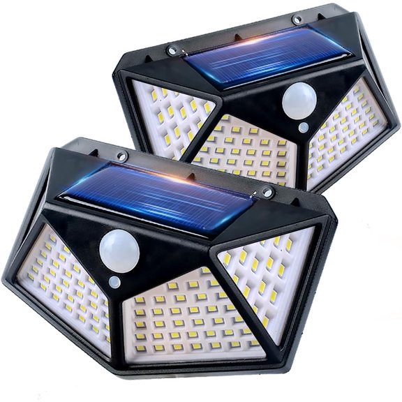 Solar Lights Outdoor 100 LED, 2 Pack Solar Motion Sensor Outdoor Lights with 3 Lighting Modes, Wireless IP65 Waterproof Solar Security Lights for Garden Patio Yard
