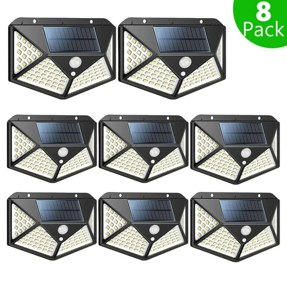Solar Lights Outdoor 100LED/3 Modes 270° Lighting Angle Motion Sensor Security Lights, Wireless IP65 Waterproof Wall Lights Solar Powered, Bright for Backyard Garden Fence Patio Front Door-8Pack