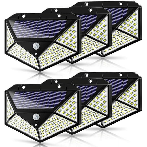 Solar Lights Outdoor 100LED/3 Modes 270° Lighting Angle Motion Sensor Security Lights, Wireless IP65 Waterproof Wall Lights Solar Powered, Bright for Backyard Garden Fence Patio Front Door-6Pack