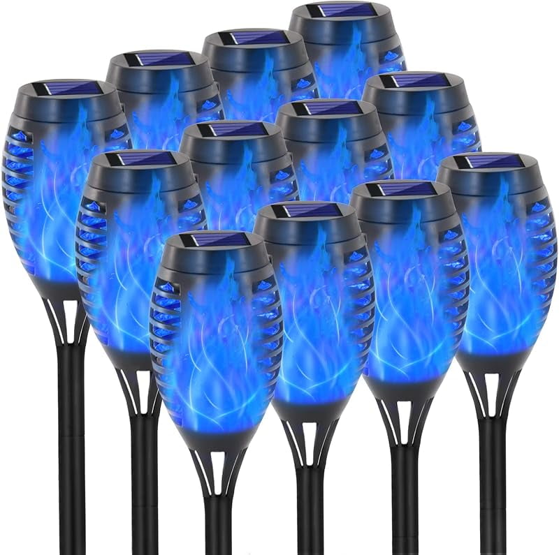 Solar Lights Outdoor, Upgraded 16 Pack Blue Solar Torch Light With Flickering Flame For Garden