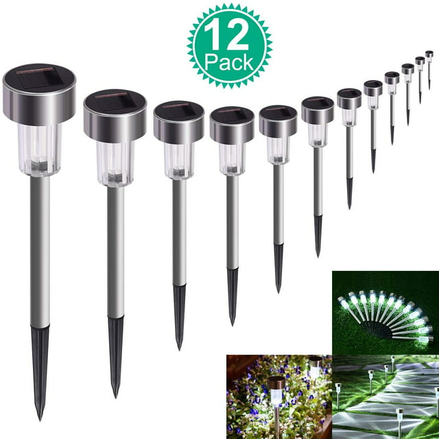 Solar Lights Outdoor, 12Pack Stainless Steel Outdoor Solar Lights - Waterproof, LED Landscape Lighting Solar Powered Outdoor Lights Solar Garden Lights for Pathway Walkway Patio Yard Lawn-Cool White