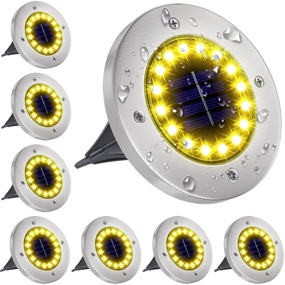 Solar Lights Outdoor with 16 LEDs, Bright Solar Ground Lights Outdoor Waterproof Solar Disk Lights for Pathway Garden Yard Lawn Walkway Driveway (Warm White 8pack)
