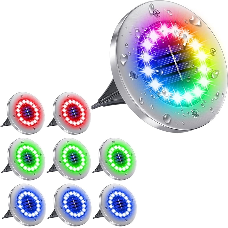 Multi-Color LED Solar Ground Lights with Stainless Steel Shell, 12 Pack