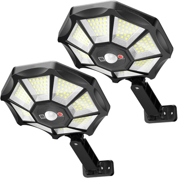 Solar Lights Outdoor - 168LED 6500K Daylight, 8-Sided Solar Flood Light with Motion Sensor and Remote Control, IP66 All-Weather, 3 Mode Dusk-to-Dawn for Pathway, Garden, Yard