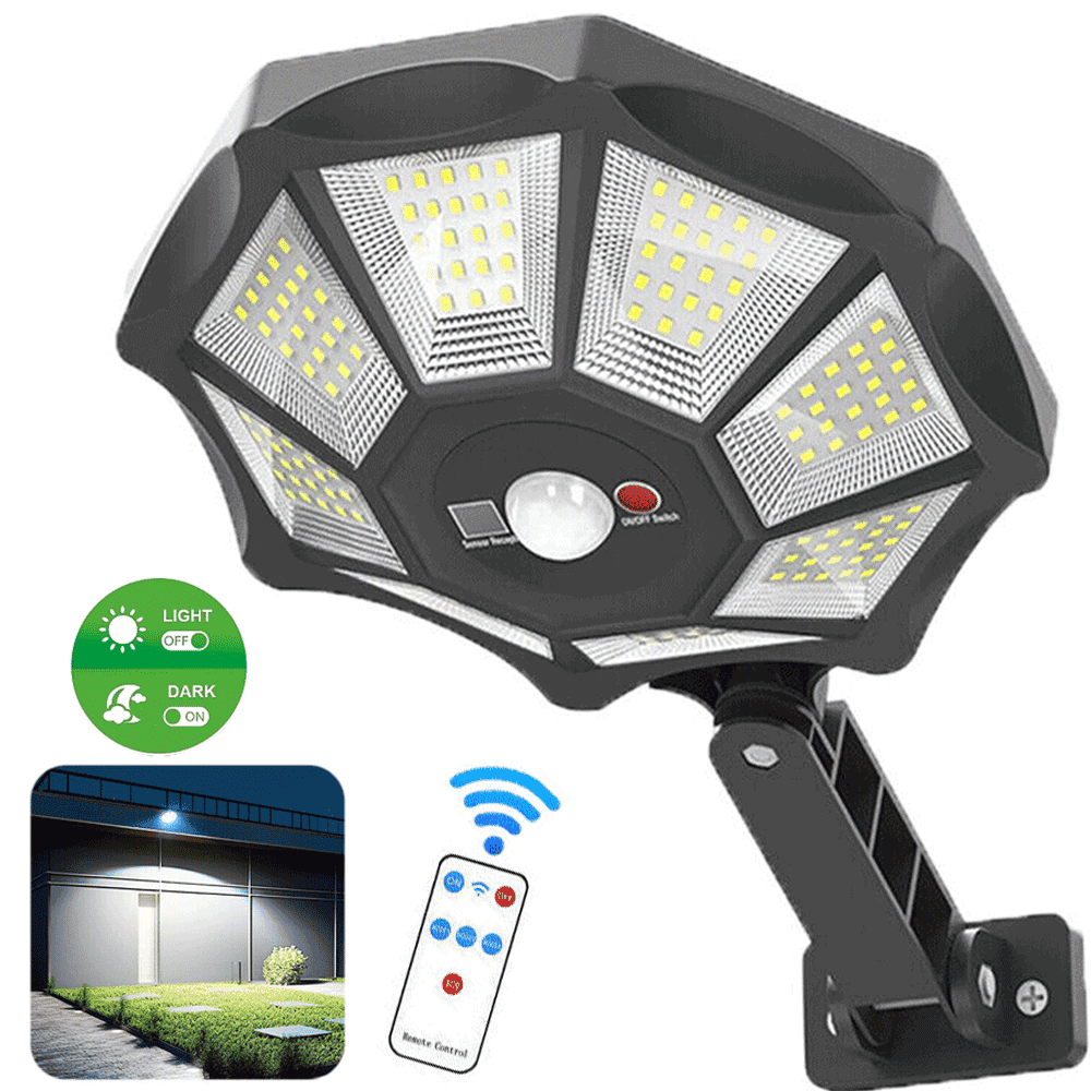 Solar Lights Outdoor, 168LED 6500K Flood Light Dusk to Dawn, 8 Sides Parking Lot Lights with Motion Sensor, IP66 Waterproof Solar Powered Outdoor Lights for Yard, Pool