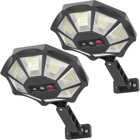 Solar Lights Outdoor, 168LED 6500K Flood Light Dusk to Dawn, 8 Sides Solar Outdoor Lights with Motion Sensor, IP66 Waterproof Solar Street Lights Outdoor for Yard, Pools(2 Pack)