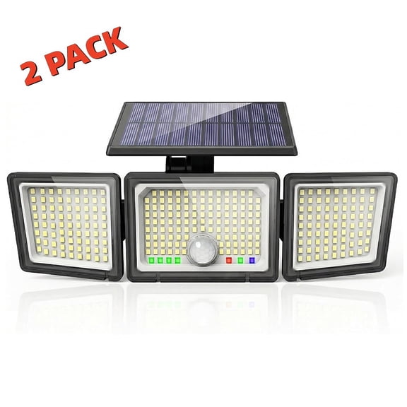 Solar Lights Outdoor, 2 Pack 5000LM Motion Sensor Security Lights with Battery Level& Mode Display, Waterproof Solar Flood Lights Wall Lights for Patio Fence Yard