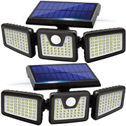 Solar Lights Outdoor, 2 Pack 74 LED 800LM Cordless LED Solar Motion Sensor Lights; 3 Adjustable Heads, 270 Wide Angle Illumination, IP65 Waterproof, Security LED Flood LightDaylight