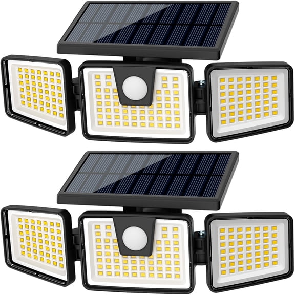 Solar Lights Outdoor, 2 Pack LED High Brightness Cordless Solar Motion Sensor Lights; 3 Adjustable Heads, 270° Wide Angle Illumination, IP65 Waterproof, Security LED Wall Light(Daylight)