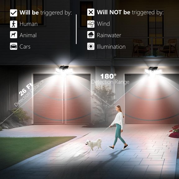 Solar Lights Outdoor, 2 Pack LED High Brightness Cordless Solar Motion Sensor Lights; 4 Adjustable Heads, 320° Wide Angle Illumination, IP65 Waterproof, Security LED Wall Light(Daylight)