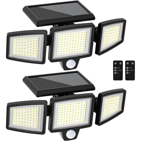 Solar Lights Outdoor -2 Pack, Motion Sensor Lights with Remote Control 3 Modes,210 LED 2500LM IP65 Waterproof, 3 Heads Security Flood Light,Wall Light for Outside Patio Garage Yard Entryways