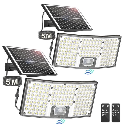 Solar Lights Outdoor, 2 Pack 5500LM Motion Sensor Solar Flood Lights Security Lights, Waterproof Outdoor Lights Solar Powered, 270° Wide Angle Flood Wall Lights for Yard,Patio,Garden,Garage