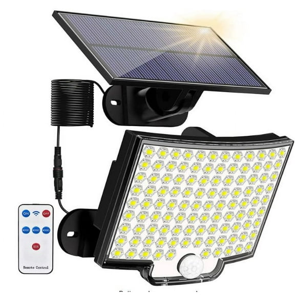 Solar Lights Outdoor, 220 LED Solar Motion Sensor Flood Lights with Remote, IP67 Waterproof Solar Powered Security Spot Lights with 16.5Ft Cable for Patio, Garage, Porch, Yard