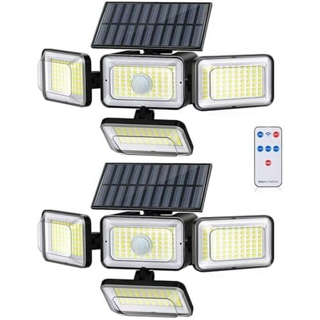 Solar Lights Outdoor, 288 LED 2800LM Motion Sensor Outdoor Light with Remote Control, 4 Heads IP65 Waterproof Solar Flood Security Lights for Outside Patio Wall -2PACK
