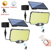 Solar Lights Outdoor - 2Pack LED Solar Powered Motion Sensor Lights with Remote Security Wall Flood Lights for Outside Garage