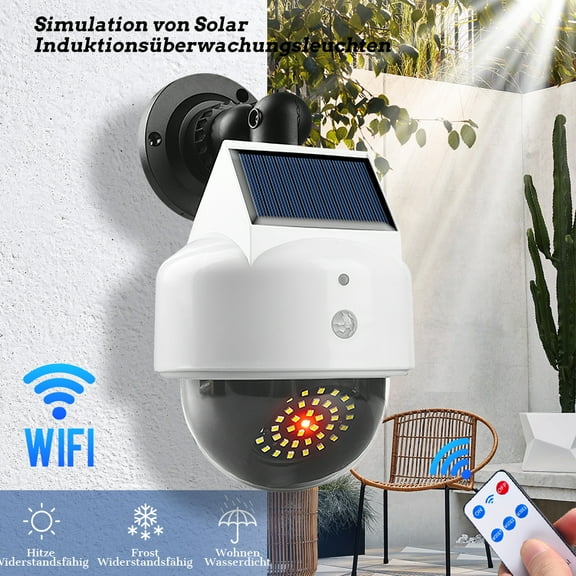 Solar Lights Outdoor,3000LM Fake Cameras Motion Sensor Flood Security Light with Remote Control,Dusk to Dawn,1200mAh 3 Modes Waterproof Flood Wall Lights for Outside Garage Yard