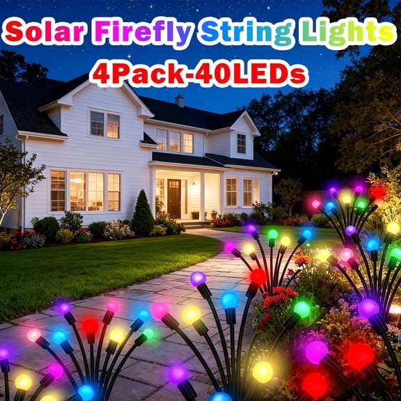 Slssqhz 4pcs Solar Lights Outdoor 32 LED Total Fairy Firefly Ground Lights Waterproof for Garden Pathway Patio Party Decor