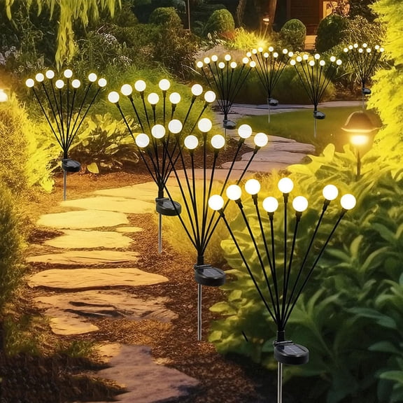 Solar Lights Outdoor(4 Pack,32 LEDs), Solar Garden Lights, Outdoor Decorations, Firefly Light for Patio Decor, Big Bulb, Unique Gifts for Women, Gifts for Grandma