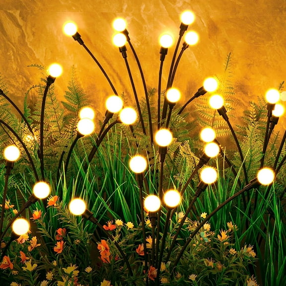 Solar Lights Outdoor(4-Pack, 32 LEDs), Unbranded Solar Garden Lights, Outdoor Decorations, Firefly Light for Patio Decor, Big Bulb, Unique Gifts for Women, Gifts for Grandma