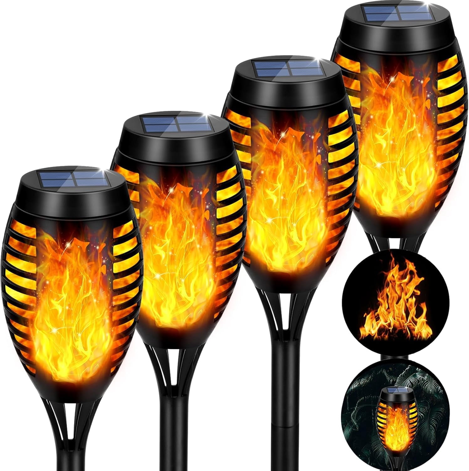 Solar Lights Outdoor, 4 Pack Solar Torch Light with Flickering Flame, Waterproof Outdoor Garden Lights for Yard, Torches for Outside Patio Pathway Decorations