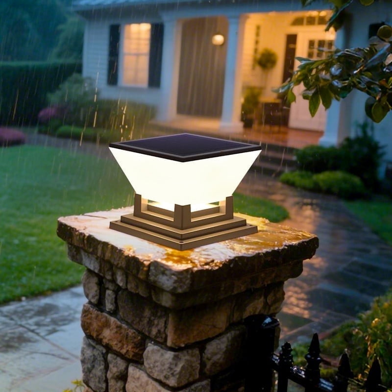 Solar Lights Outdoor, 4'' Post Light, IP65 Waterproof Pillar Light Fixture, Warm Light Fence Posts Cap Lantern Solar Powered for Garden Deck Patio Yard Porch Pathway Outdoor Lights