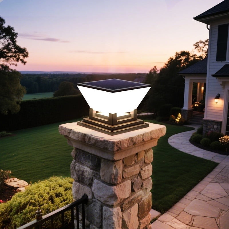Solar Lights Outdoor, 4'' Post Light, IP65 Waterproof Pillar Light Fixture, White Light Fence Posts Cap Lantern Solar Powered for Garden Deck Patio Yard Porch Pathway Outdoor Lights