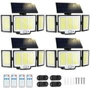 Solar Lights Outdoor , 4Pack 348 LED 3000LM Solar Motion Sensor Security Lights, Solar Flood Lights with Remote, 3 Lighting Modes Waterproof Solar Wall Lights for Yard,Garage,Patio Entryways