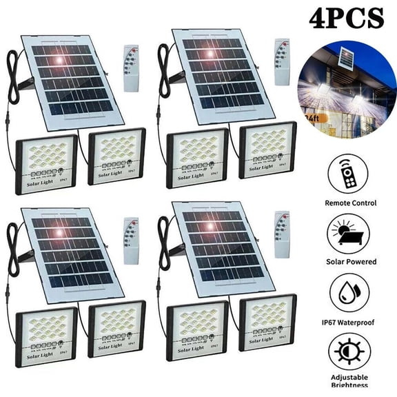 Solar Lights Outdoor 4pcs LED Solar Powered Motion Sensor Lights with Remote Security Wall Flood Lights for Outside Garage Street
