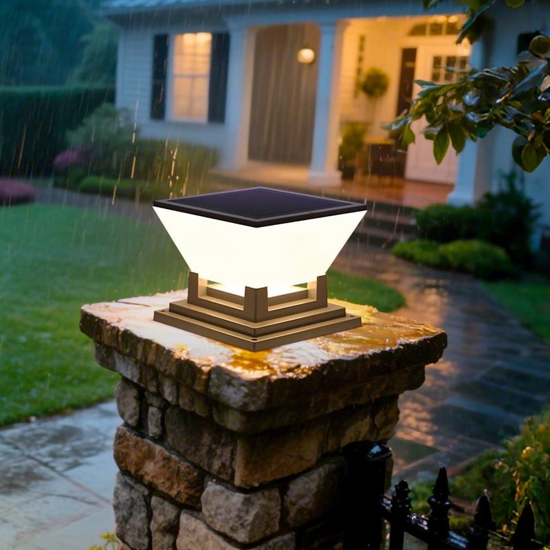 Solar Lights Outdoor, 5.9'' Post Light, IP65 Waterproof Pillar Light Fixture, Warm Light Fence Posts Cap Lantern Solar Powered for Garden Deck Patio Yard Porch Pathway Outdoor Lights