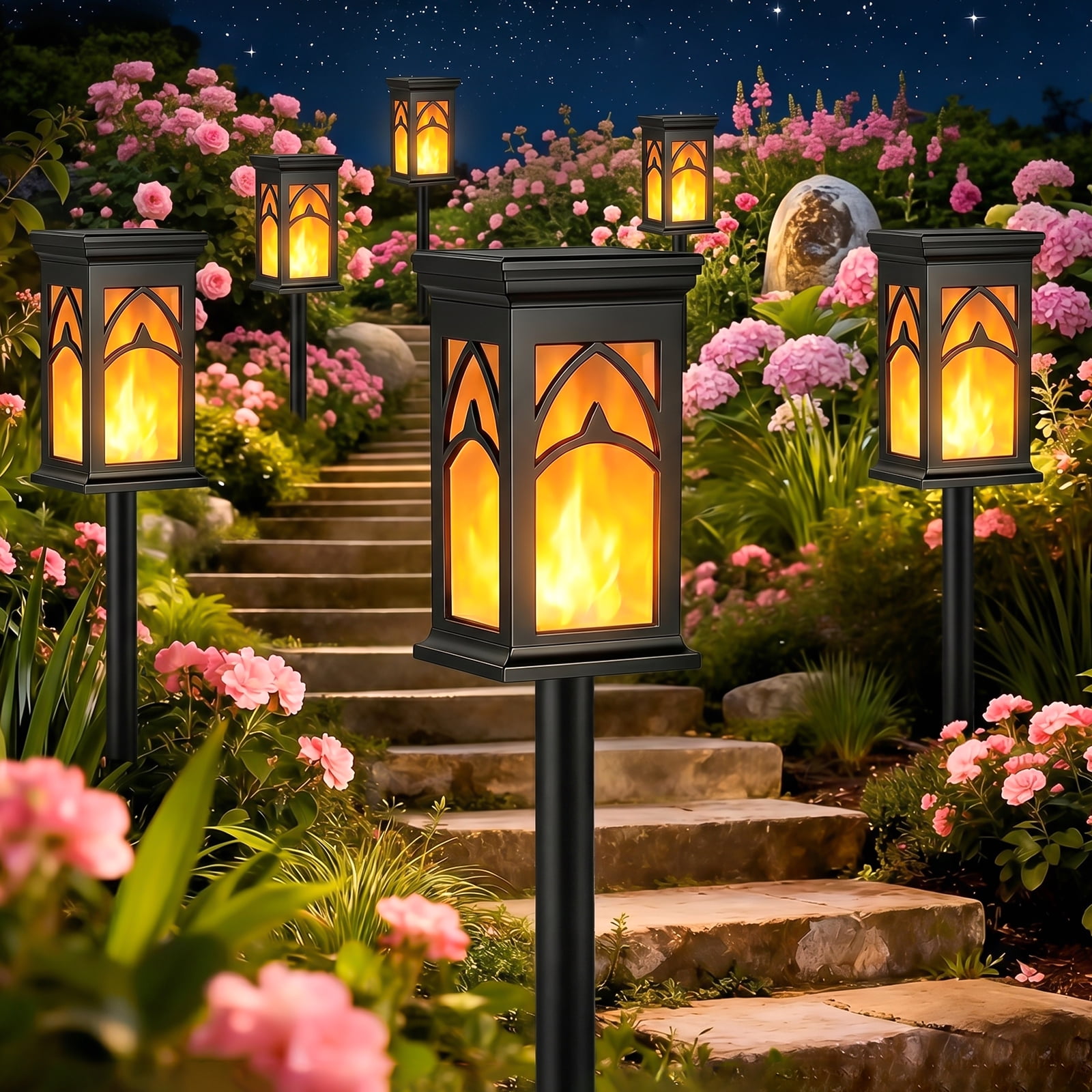 Solar Lights Outdoor, 6-Pack Solar Powered Garden Lights, IP65 Waterproof Solar Pathway Lights, Auto On/Off Outdoor Lights for Landscape, Path, Yard, Patio, Driveway, Walkway Decor