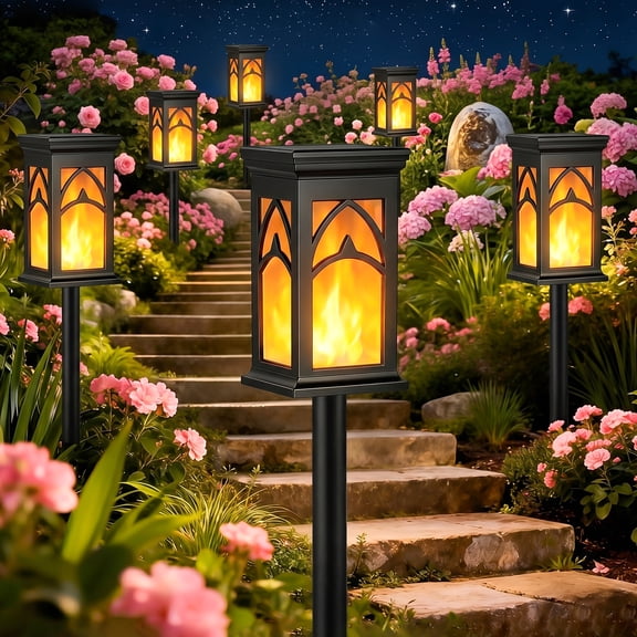 Solar Lights Outdoor, 6-Pack Solar Powered Garden Lights, IP65 Waterproof Solar Pathway Lights, Auto On/Off Outdoor Lights for Landscape, Path, Yard, Patio, Driveway, Walkway Decor