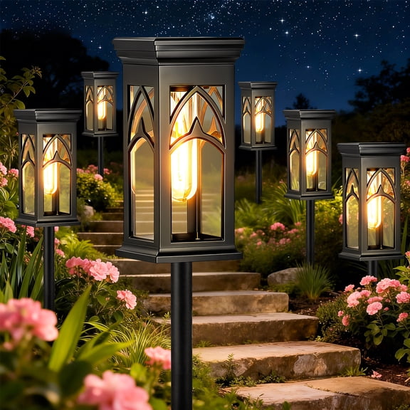 Solar Lights Outdoor, 6 Pack Solar Powered Waterproof Pathway Lights, IP65 Waterproof, Auto On/Off Outdoor Lights for Garden, Landscape, Path, Yard, Patio, Walkway