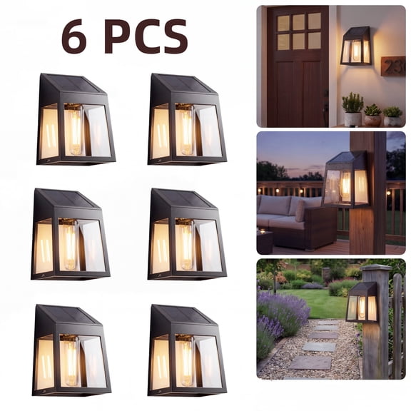 Solar Lights Outdoor, Waterproof Solar Powered LED Wall Lanterns for Patio Deck Fence Garden Decor, 6 Pack