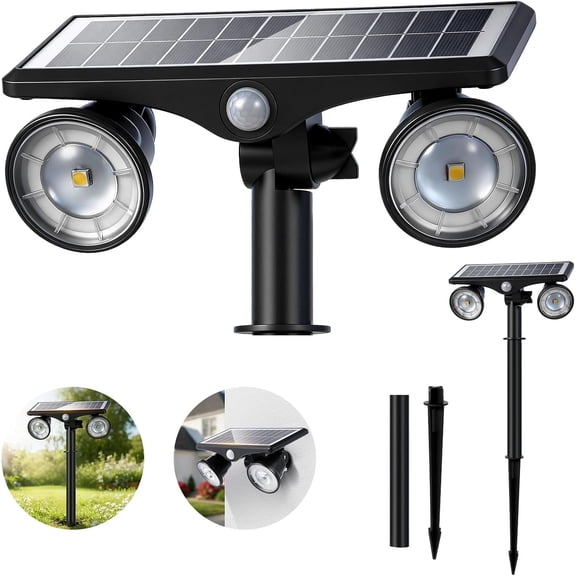 Solar Lights Outdoor , 6000K Ultra Bright,2 Lighting Modes Motion Sensor Outdoor Flood Light,Adjustable Heads and Glass Panel Solar Spotlights for Pathway Garden Yard