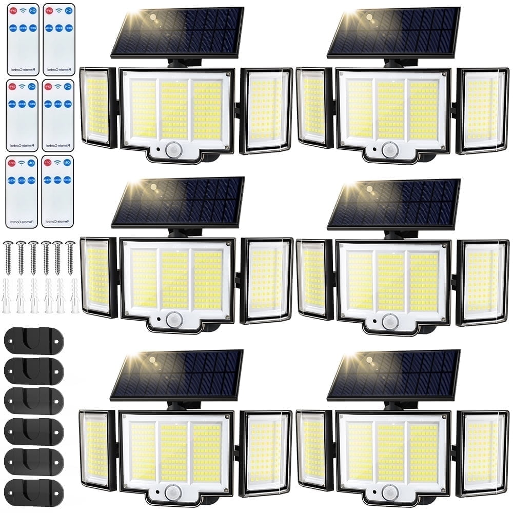 Qunler 6Pack 348 LED 3000LM Solar Motion Sensor Security Lights,Black