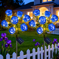thumbnail image 1 of Rirool 2-Pack Blue Solar Rose Flower Garden Stake Lights, 7 Heads Outdoor Waterproof Decorative Lights with 8 Modes, Auto On/Off Warm White LED for Yard Lawn Patio Pathway Decor, 1 of 8