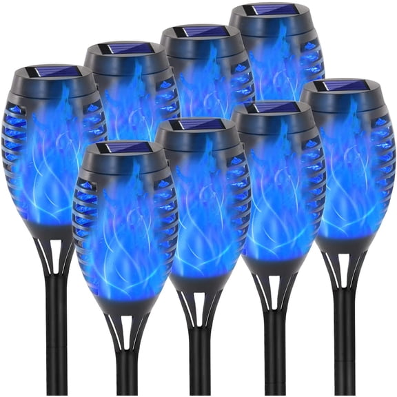 Solar Lights Outdoor, 8 Pack Blue Solar Torch Light with Flickering Flame, 12 LED Tiki Torches for Outside Lights Waterproof Landscape Decoration Outdoor for Garden Yard Patio