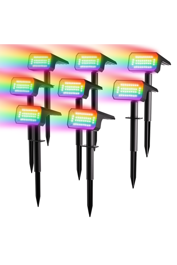 Solar Spot Lights Outdoor, 8-Pack with 6+1 RGB Modes. Auto Dusk-to-Dawn, Waterproof Color Changing Lights for Garden, Halloween, Christmas.