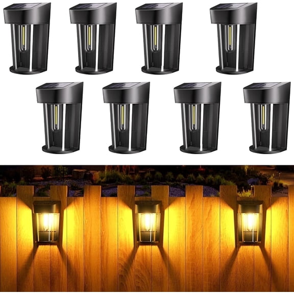 Aship Solar Lights Outdoor, 8 Pack Auto on/off Solar Fence Lights with Bright LED Bulbs, Waterproof Solar Deck Lights for Patio Backyard Decor, Warm White