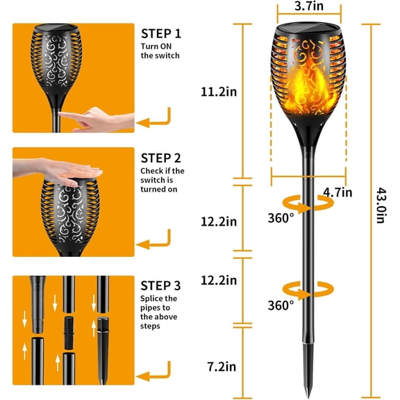 Solar Lights Outdoor 99 LED Higher & Larger Flickering Flame Solar Torch Lights 43" Waterproof Outdoor Lighting Solar Powered Pathway Lights Christmas Decorations for Garden Yard, 4Pack